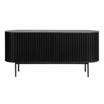 Comodă neagră joasă cu aspect de lemn de stejar cu ușă glisantă 73x160 cm Siena – Unique Furniture