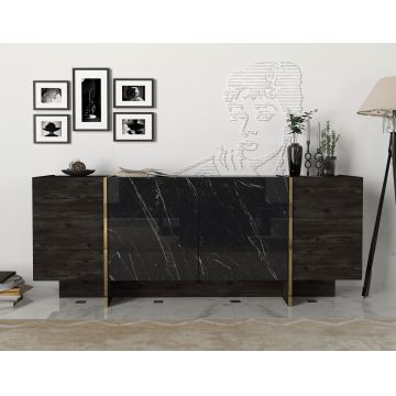 Comoda UnicUtil Luxury Edition, PAL Melaminat, 180 x 47 x 75 cm, Negru-Auriu