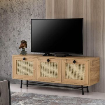 Comoda TV Alcazar TV cu 3 compartimente, Crem, 180 - 140 x 60 x 40 cm