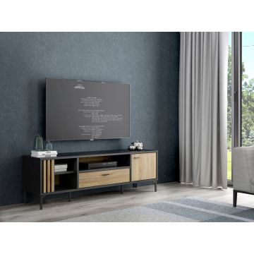 Comoda TV Kampen, Bedora, 159.5x41.5x51 cm, PAL/metal, stejar/negru