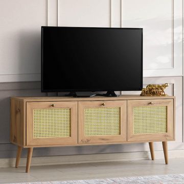 COMODA TV Likya 140 cu 3 usi, Stejar, 140 x 60 x 40 cm