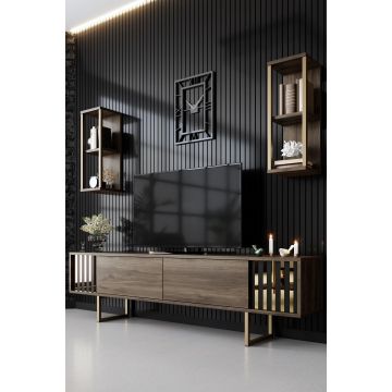 COMODA TV Lux Gold Line Tv Stand Stylish, Alb - Nuc - Gri, 180 x 48 x 30 cm