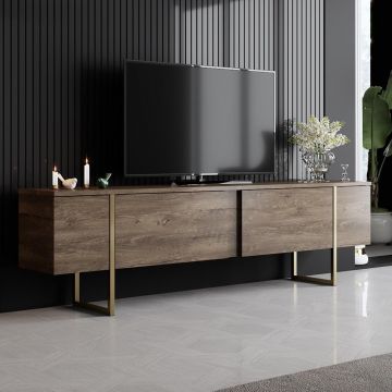 Comoda Tv Luxe TV Stand Chic, Alb Lucios Negru Nuc, 180 x 50 x 30 cm