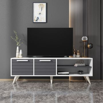 Comoda TV Noyan - White, Anthracite, Alb, 48x30x150 cm