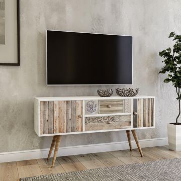 Comoda TV Odense Scandinav, Alb, 122 x 65 x 35 cm