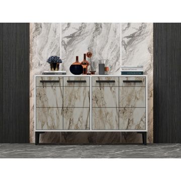 Comoda TV Stria - White, Marble, Alb, 75x30x120 cm