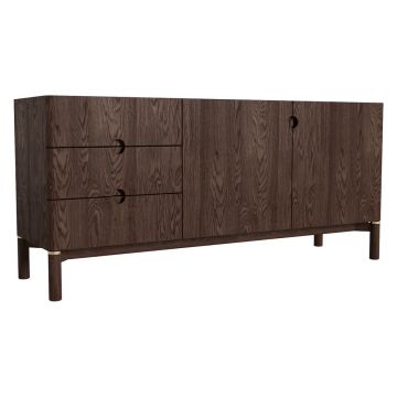 Comodă maro închis joasă cu aspect de lemn de stejar 160x73 cm Arun – Unique Furniture