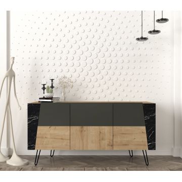 Comoda televizor, Marble Fusion, UnicUtil, 150 x 46.8 x 74.6 cm, Gri Antracit-Maro, UUCOM12