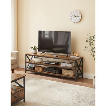 Comoda TV Farmhouse Industrial, Vasagle, 147x40x50 cm, TV pana la 65 inch, PAL/otel, maro