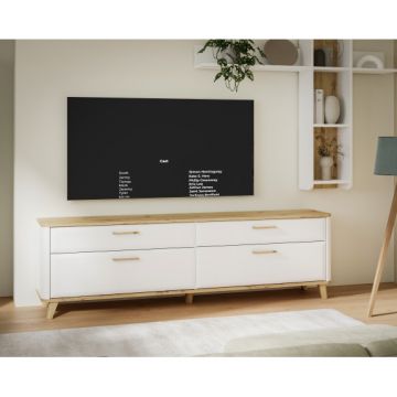 Comoda Tv Mare 2 Usi Si 2 Sertare Whitedream, Stejar Artisan Si Alb Mat, 209.7 Cm