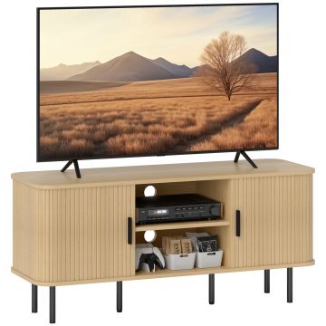 HOMCOM Dulap TV cu 2 Dulapuri, 2 Rafturi și 2 Orificii pentru Cabluri, Mobilier TV din Lemn, 120x40x55 cm, Lemn Natural | Aosom Romania