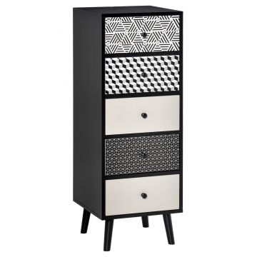 HOMCOM Mobila Comoda cu 5 sertare Fantezie Geometrica, Mobilier modern pentru camera și hol, dimensiune 39.5x39.5x110 cm culoare Negru Gri