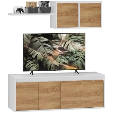 HOMCOM Set Mobilier TV și Dulap Suspendat cu 7 Rafturi și Raft Deschis, Mobilier pentru TV din PAL, 120x41x43,3 cm, Alb | Aosom Romania