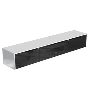 Mobilier TV lucios cu iluminare LED, design modern, 180×35×30 cm, Alb + Negru